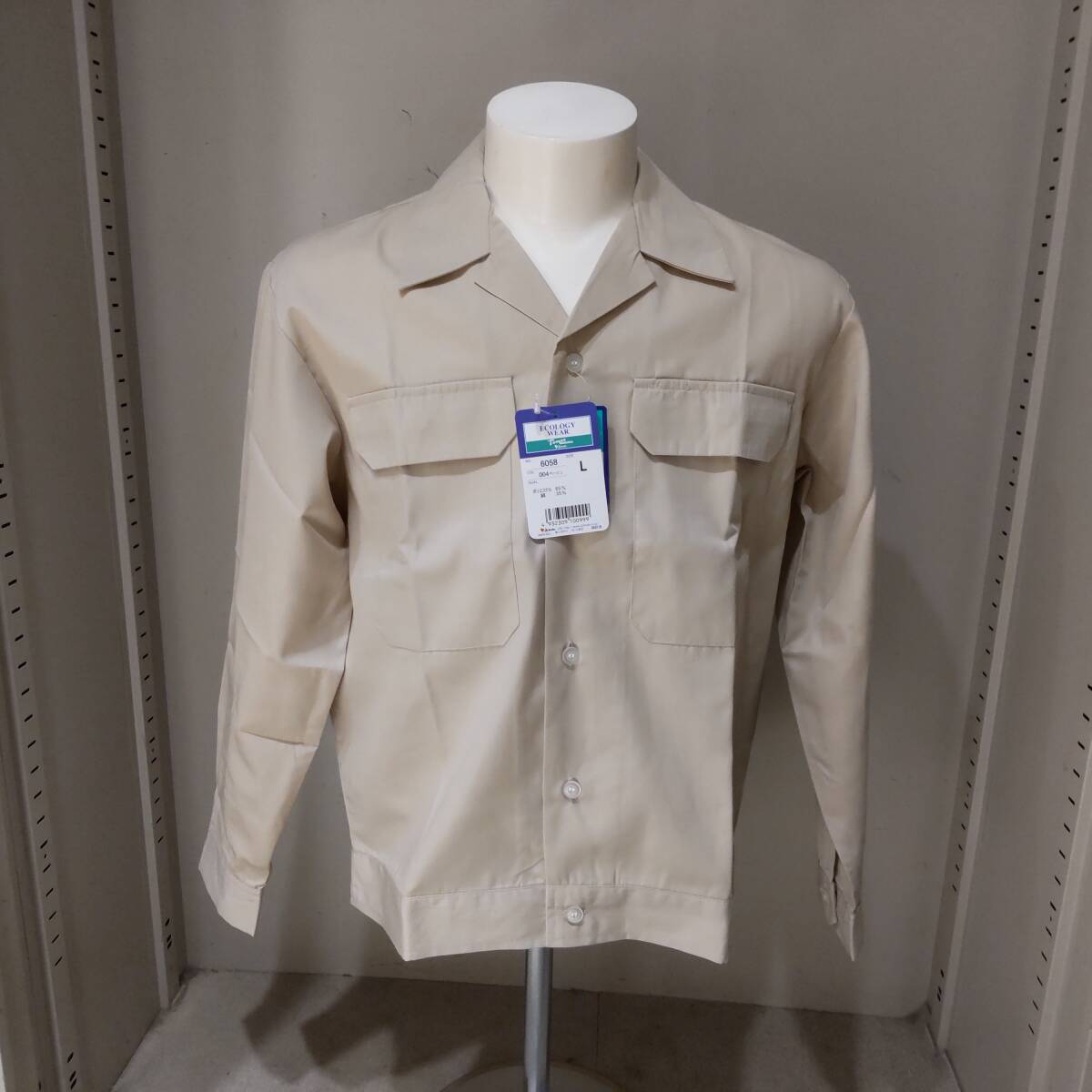 Y111901■(22)未使用 自重堂 TomoeSAKURA 春夏 エコ製品制電ジャンパー 6058 ボタン Lサイズ ベージュ 作業服 作業着 保管品■