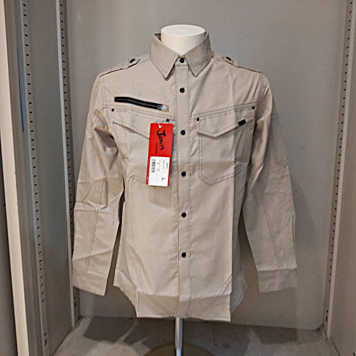 Y111916■(37)未使用 自重堂 Jawin 56604 春夏 ストレッチ長袖シャツ スナップボタン Lサイズ アイボリー ワークシャツ 保管品■