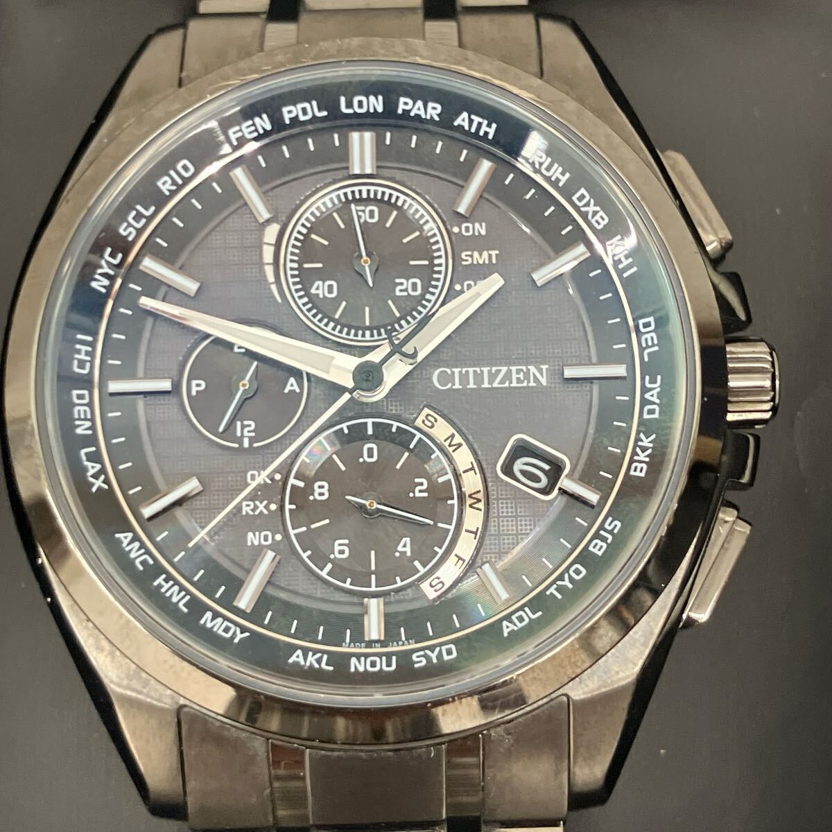 CITIZEN シチズン ダイレクトフライト エコドライブ 腕時計 クロノグラフ ソーラー AT8040-56E 現在稼働 箱付き アテッサ【8563】