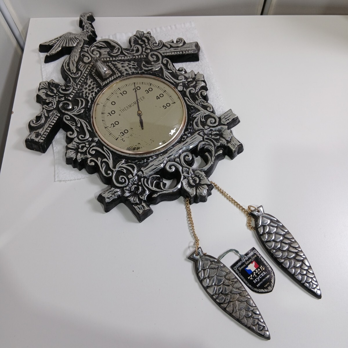 #857 マイセル 室内温度計 壁掛け温度計 金属製 レトロ アンティーク/和歌山県にて引き取り大歓迎