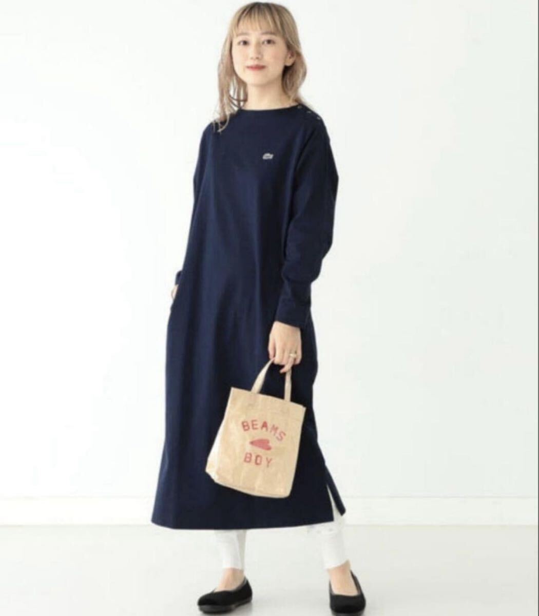 ラコステEXCLUSIVEEDITIONボートネックワンピース36バスト幅54 丈110 濃紺