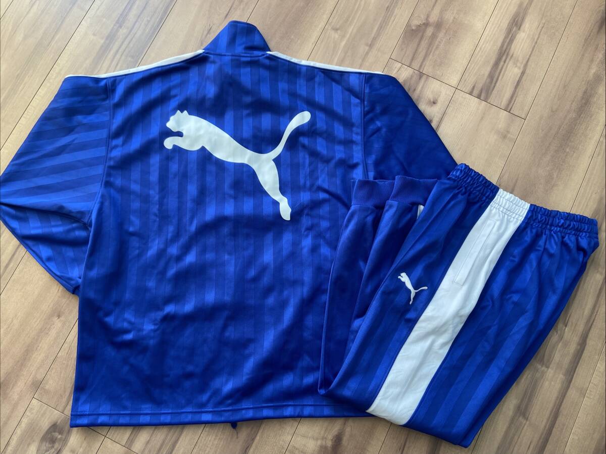 15681■美品 PUMA プーマ ジャージ 上下セット セットアップ 青 白 旧タグ ヒットユニオン S M