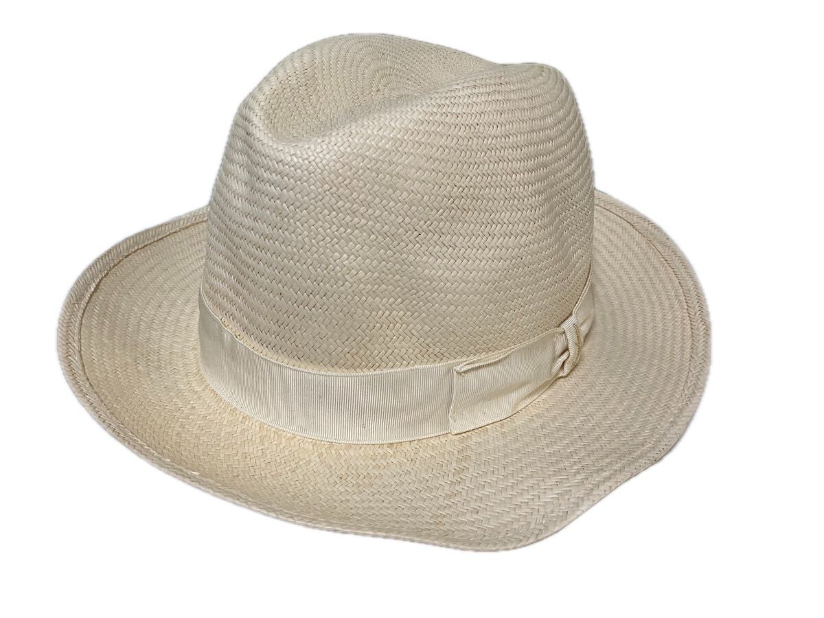 ▲R049▲ Borsalino ボルサリーノ パナマハット サイズ 57 麦わら帽子 ハット 帽子 イタリア製　リボン　白