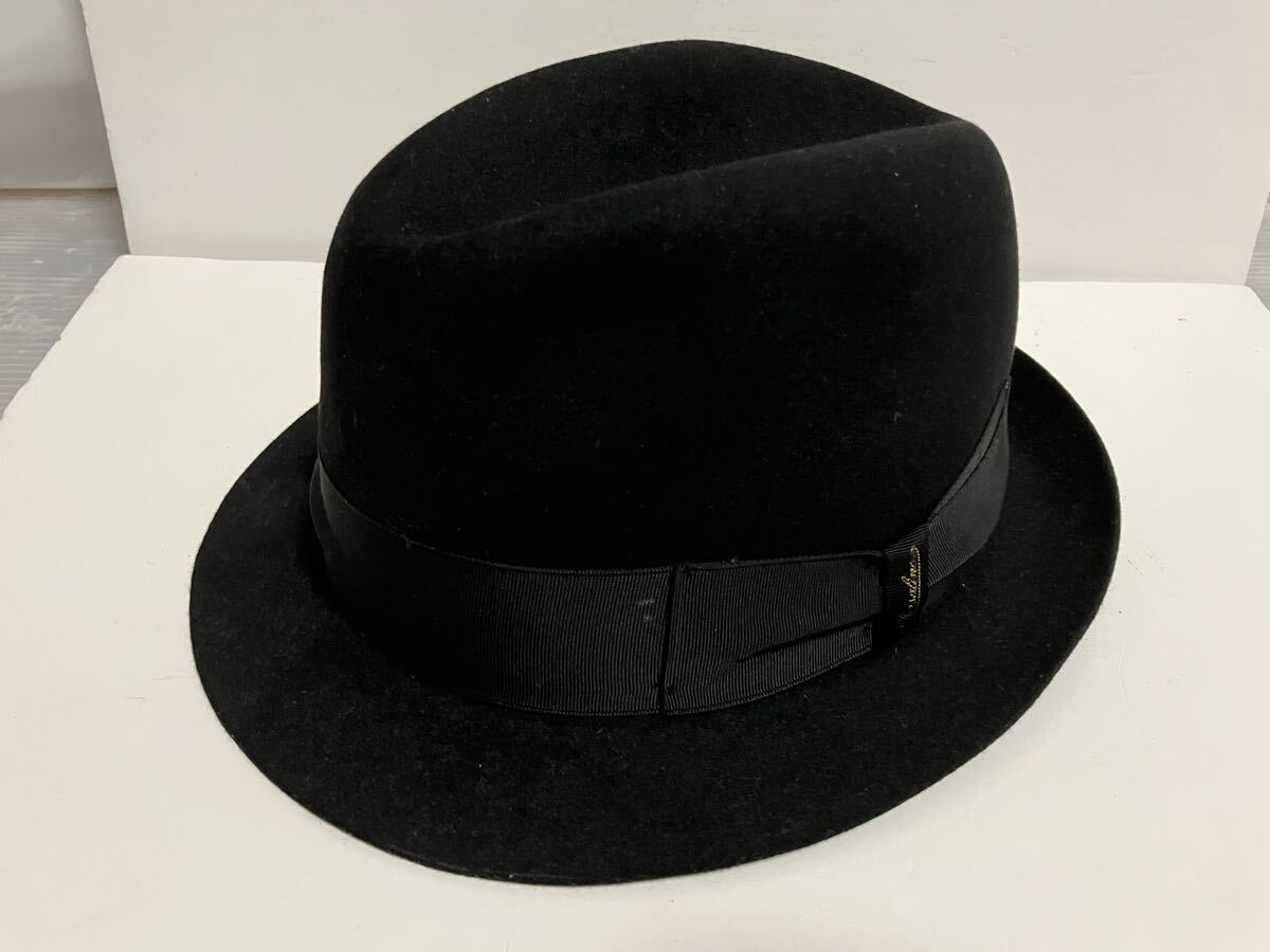 ▲R052▲ Borsalino ボルサリーノ 黒 中折れハット　ラビット　兎 ハット イタリア 58 1857