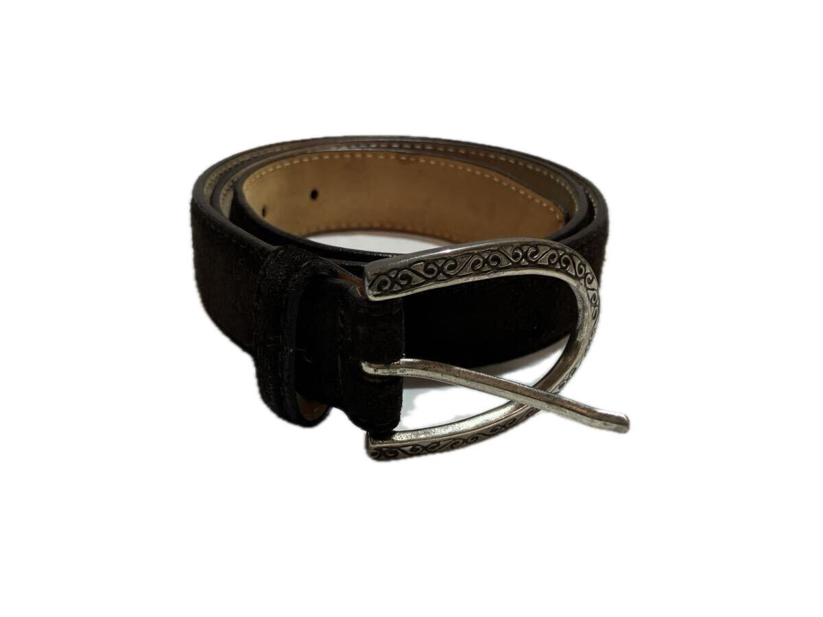 ▲R126▲ ベルト サドラーズ イタリア製 彫金調 蹄鉄型 バックル スエード ベルト ブラウン系　メンズ Saddler's 牛革 本革 レザー