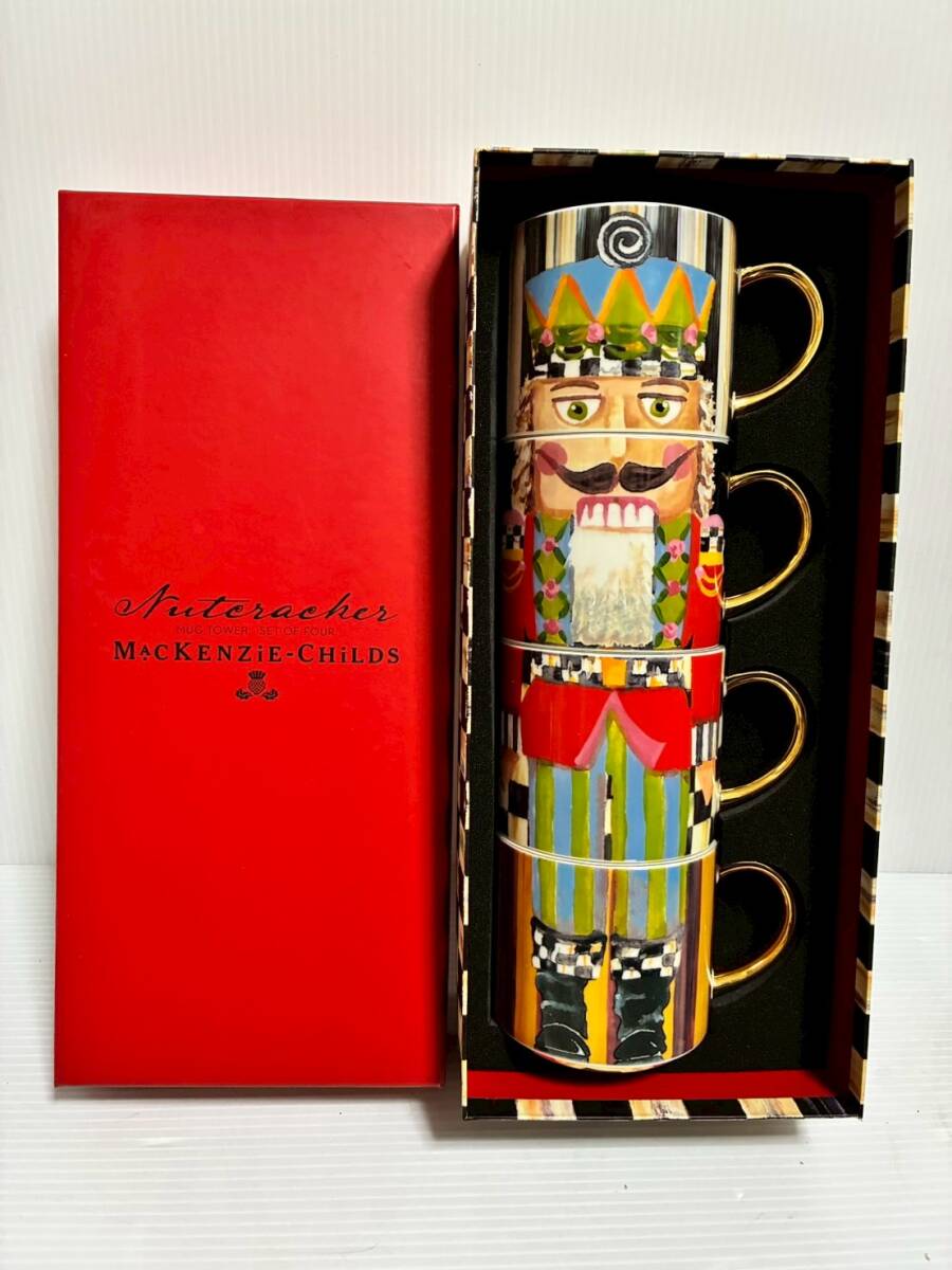 R486 未使用 マッケンジーチャイルズ MACKENZiE-CHiLDS マグカップ 4個セット くるみ割り人形 Nutcracker Mug Tower-Set of 4 クリスマス