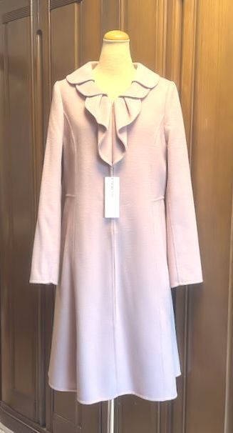 最終価格★TO BE CHIC トゥービーシック・三陽商会★フリル襟・ウール・ロング・コート・ピンクベージュ・42/L・￥75,900★未使用