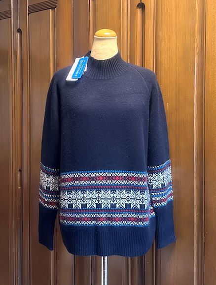 最終価格★TAKASHIMAYA 髙島屋★洗えるカシミヤ100％・ウォシュミヤ・スノーフレイク編込みニット・セーター・ネイビー・Lサイズ★未使用