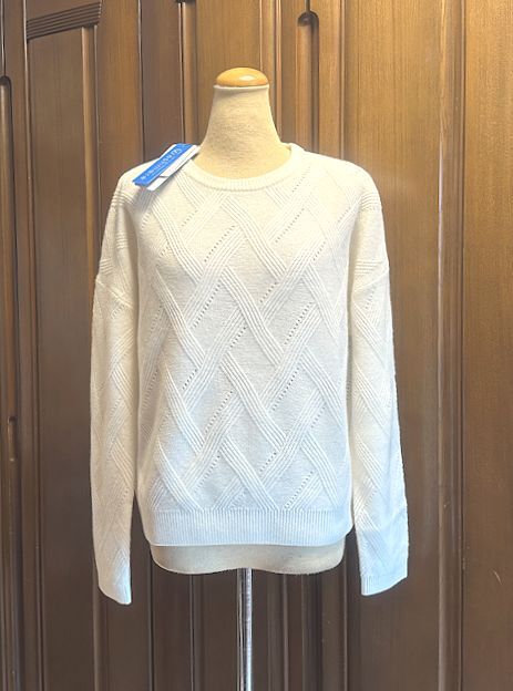 最終価格★TAKASHIMAYA 髙島屋★洗えるカシミヤ100％・ウォシュミヤ・柄編みニット・セーター・オフホワイト・LL★未使用