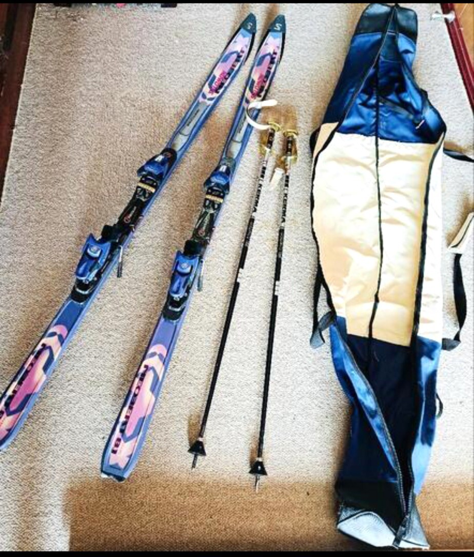 [岐阜発] サロモン NEO BEAT スキー板 金具 ポール 3点セット ケース付 カービングSKI プロリンクPROLINK 振動防止 ビンディング 手渡しOK