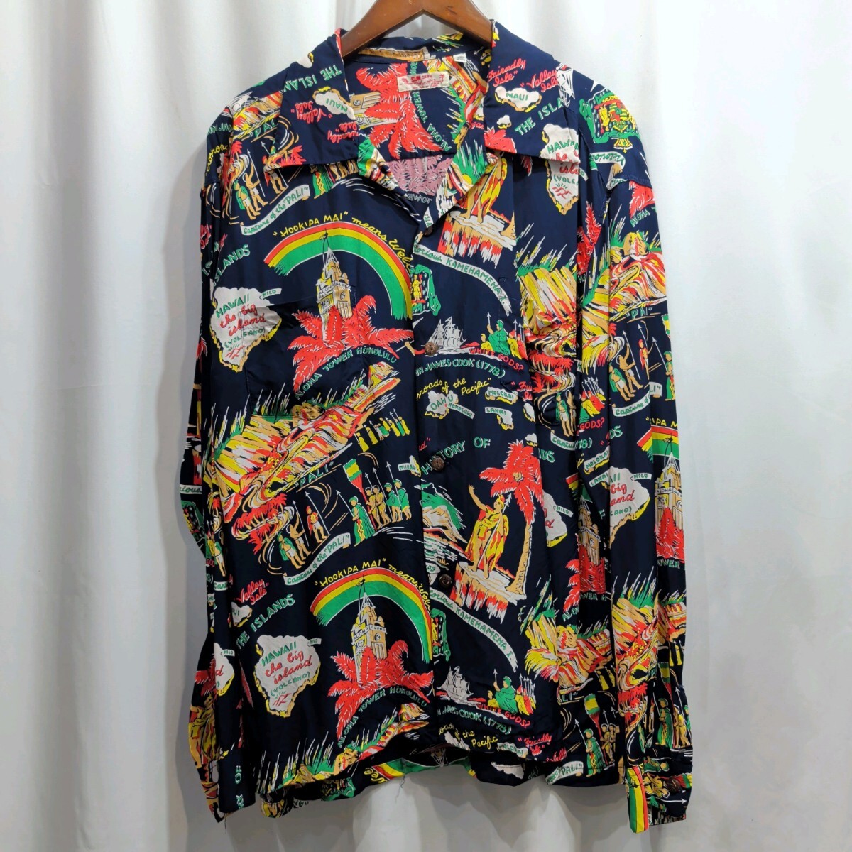 美品【size:XXL】東洋 SUN SURF サンサーフ ロングスリーブ アロハシャツ SS29003 レーヨン 日本製 長袖 総柄 ハワイアンシャツ 23ss