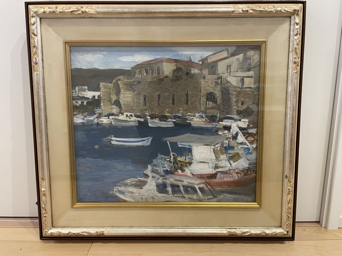 真作 示現会員 石井邦光 肉筆 油彩 風景画 絵画 豪華額装 額サイズ約75x68cm 資産家蔵出品！ 画家