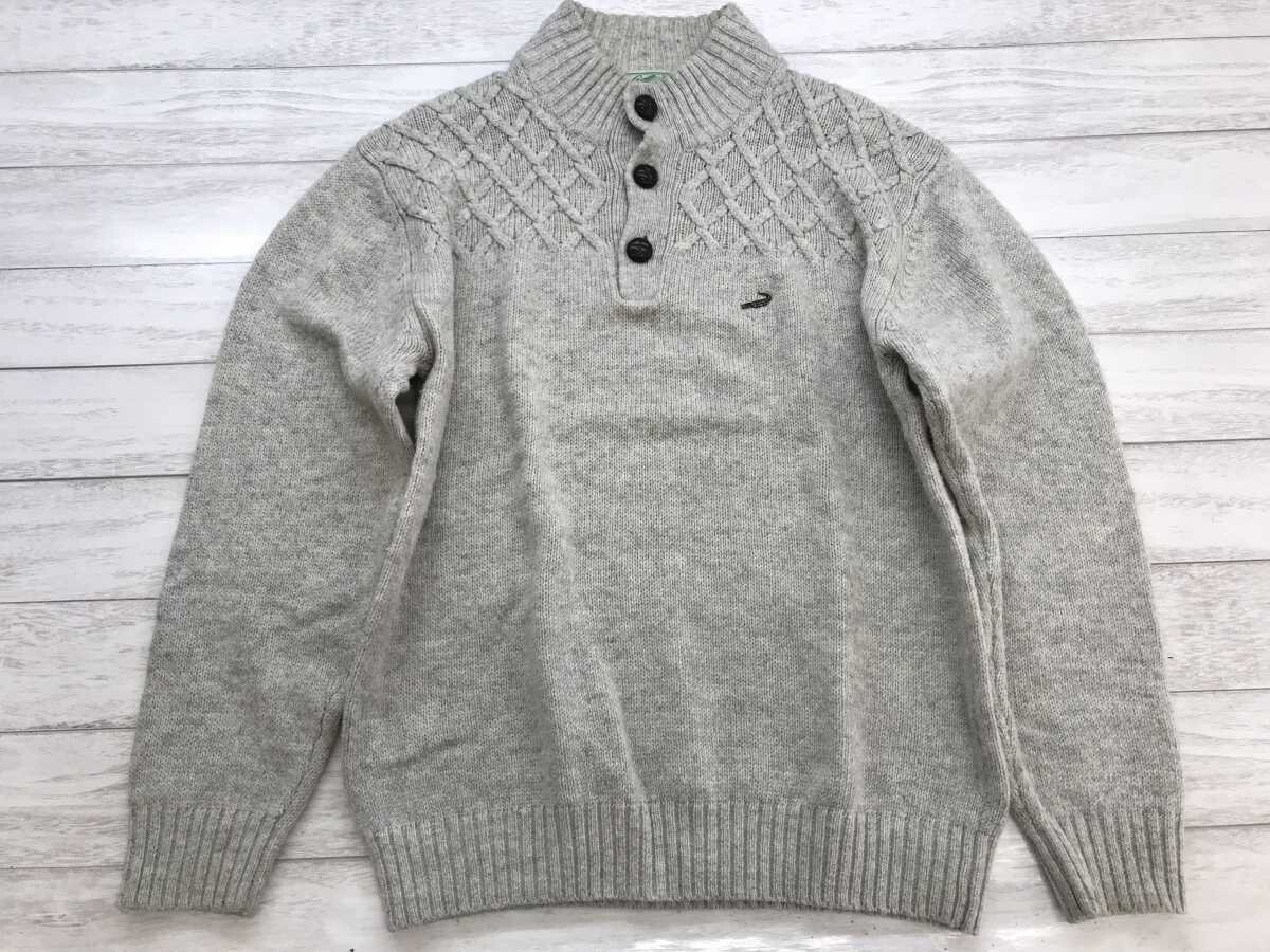 Crocodile クロコダイル メンズ アメカジ トラッド 古着 ウール混 ハイネック ヘンリーネック ジャガード ニット セーター M グレー