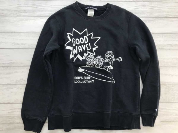 ローカルモーション LOCAL MOTION 平成レトロ ROBS SURF アメカジ サーフ ビーチ イラスト 裏起毛 スウェット トレーナー メンズ M 紺