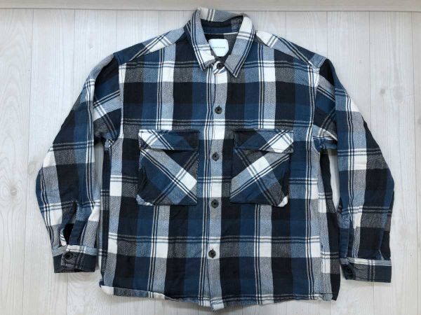 フリークスストア FREAK‘S STORE アメカジ ストリート オーバーチェック 長袖コットンネルシャツ メンズ 綿100% 厚手 L ブルー