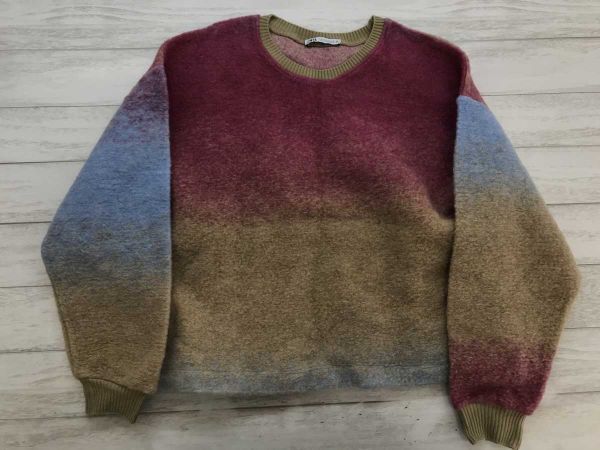 ザラ ZARA アーバンストリート フェルト 圧縮ウール グラデーションカラー クルーネック ニットセーター レディース S ピンク～青