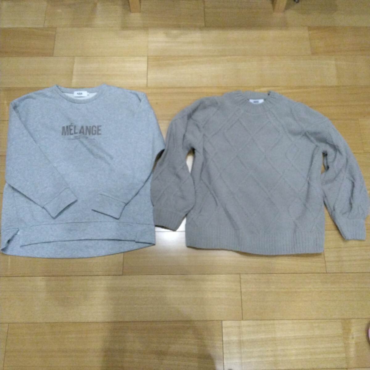 アズール AZUL by シェニールケーブルクルーネックニット セーター 長袖 トレーナー スウェット ラメウラケロゴスウェットトップス セット