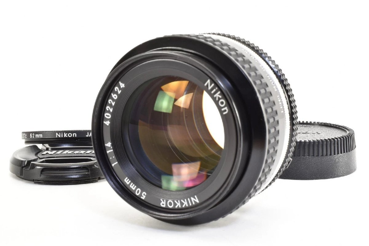 【美品】Nikon Ai NIKKOR 50mm f1.4 標準 MFレンズ Fマウント 前後キャップ・フィルター付