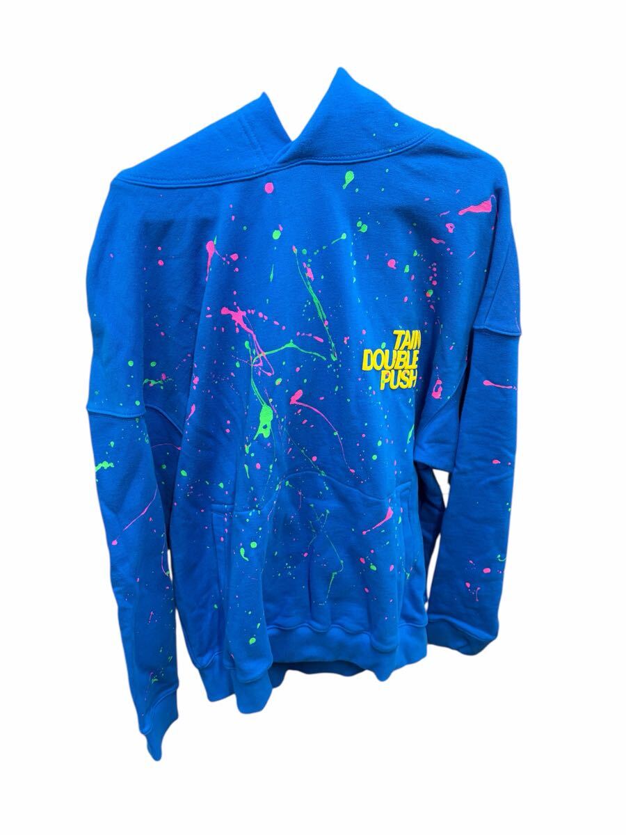 TAIN DOUBLE PUSH パーカー M ブルー スプラッシュペイント 原宿系 ストリート系 タトゥーン 