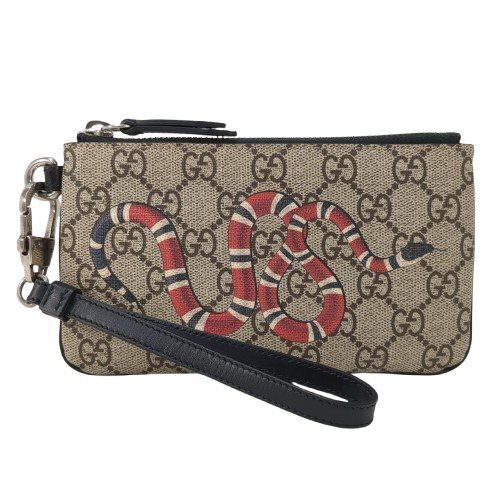 【美品】 GUCCI グッチ レザー ポーチ GGスプリーム キングスネークプリント ミニクラッチバッグ シルバー金具 箱 保存袋付き 522866