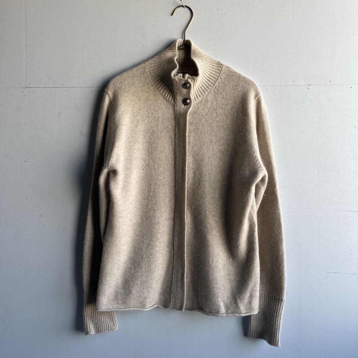 カシミヤ100% Ducan Cameron of Hawick Vintage cashmere ニットセーター 80s ジップ オフホワイト ネックボタン ドライバーズニット