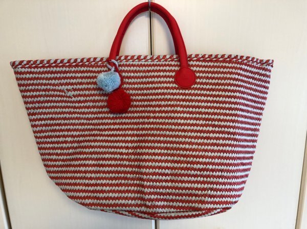 ☆非売品☆ノベルティ☆KENZOケンゾー/編みバッグペーパーストロー素材、かごバッグ/大きめ赤×水色