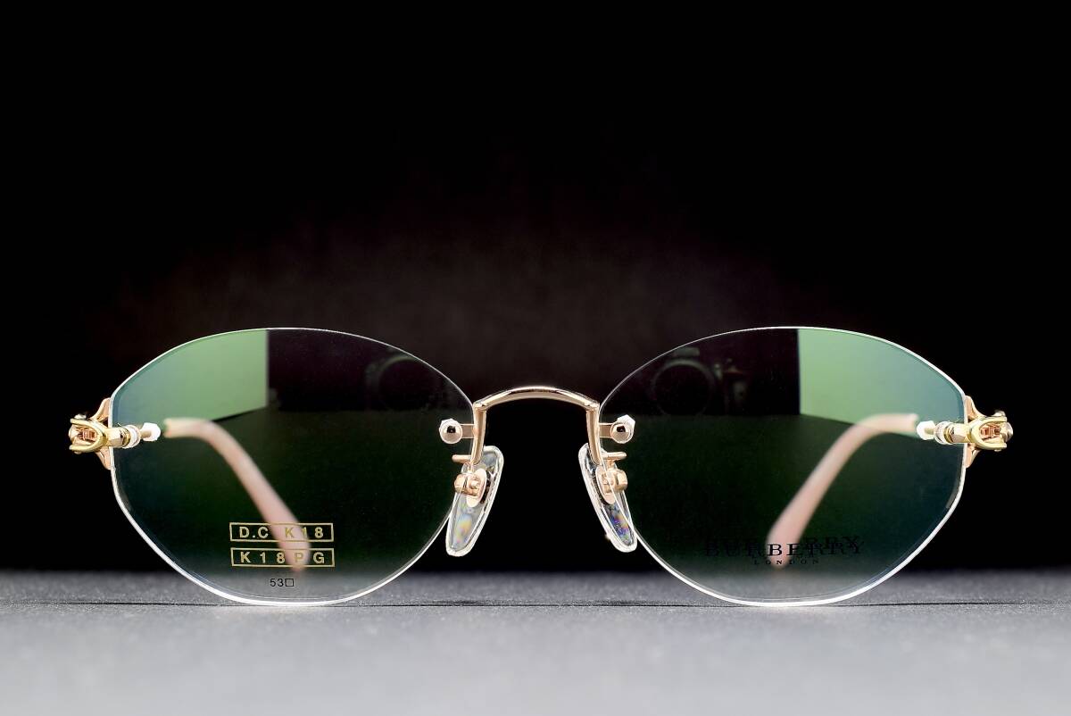 未使用品 BURBERRY LONDON 510P K18 PG 53-17 リムレス 18金 メガネ サングラス フレーム 約28g バーバリー ふちなし ピンクゴールド 18K