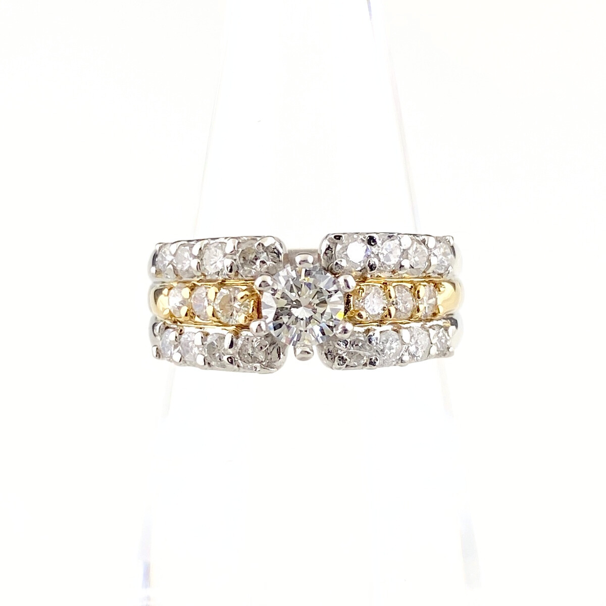 鑑定書付 ダイヤモンド リング プラチナ YG イエローゴールド 指輪 メレダイヤ 10.5号 Pt900 K18 ダイヤモンド レディース 【中古】