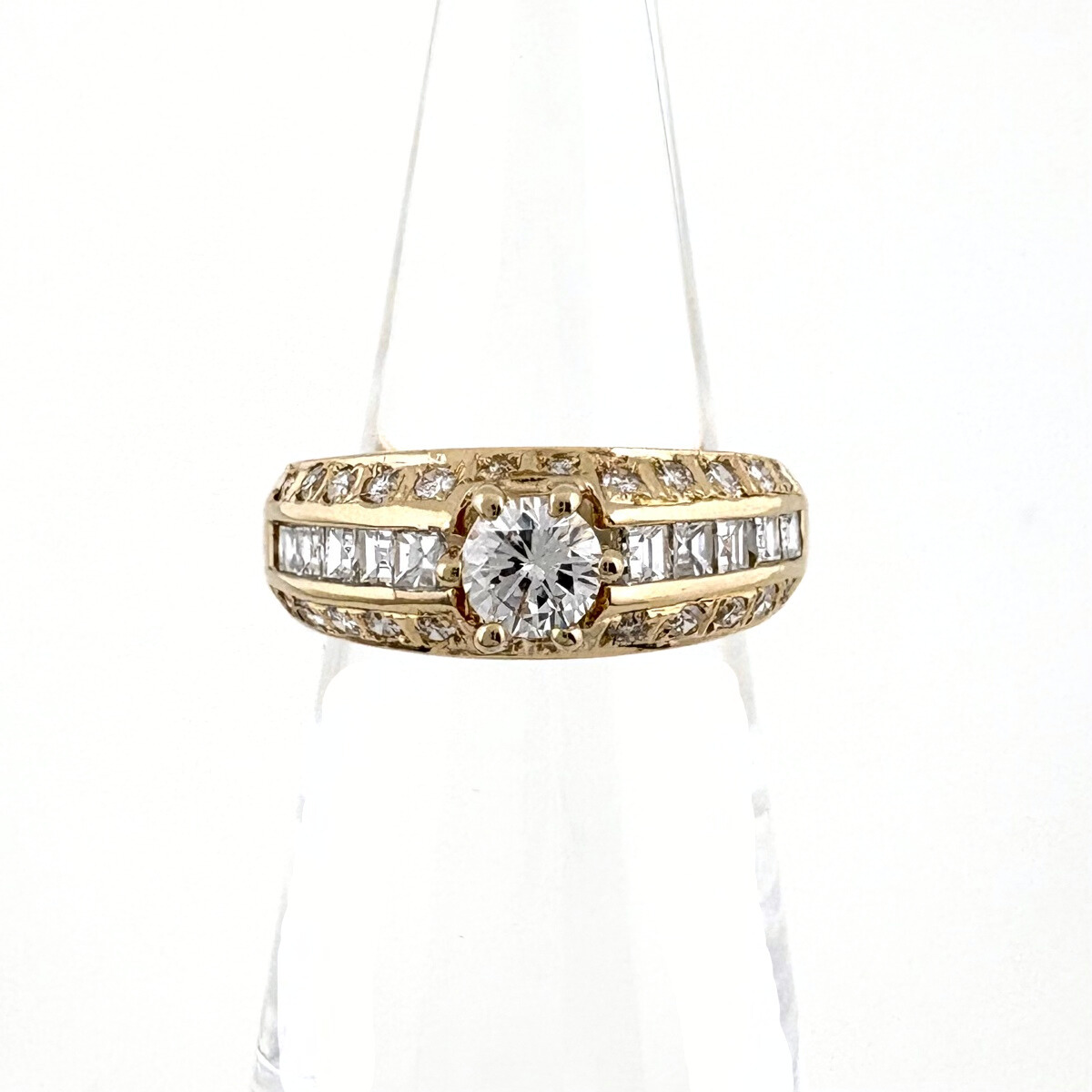 メレダイヤ デザインリング YG イエローゴールド 指輪 リング 3.5号 K18 ダイヤモンド レディース 【中古】