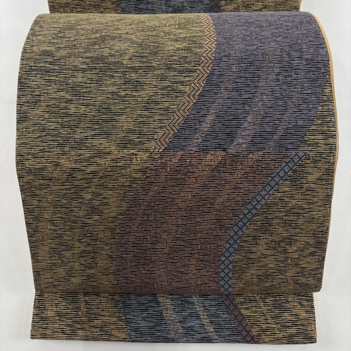 【在庫一掃】 袋帯 秀品 やまと 流水 幾何学模様 箔 鶯色 六通 正絹 【中古】