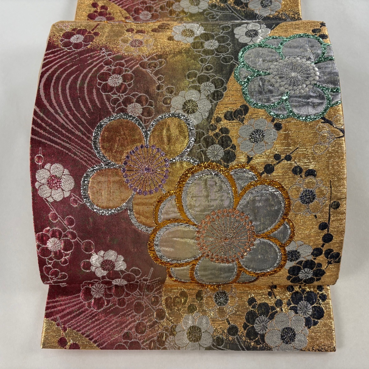 【在庫一掃】 袋帯 秀品 枝梅 箔 唐織 金色 六通 正絹 【中古】
