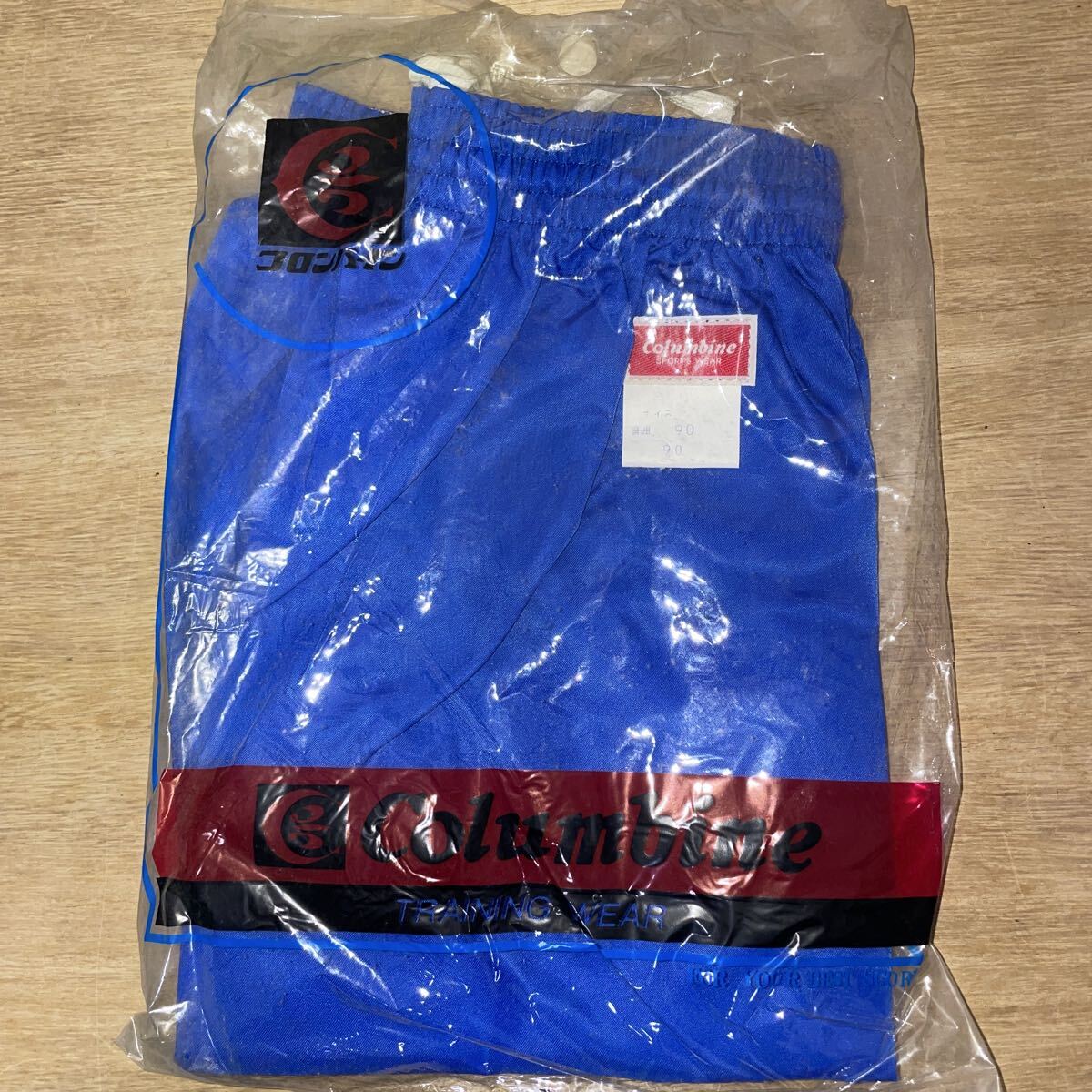 Columbine ショートパンツ ブルー 胴囲90 赤ロゴ 体操服 短パン ナイロンパンツ サッカーパンツ 学販品