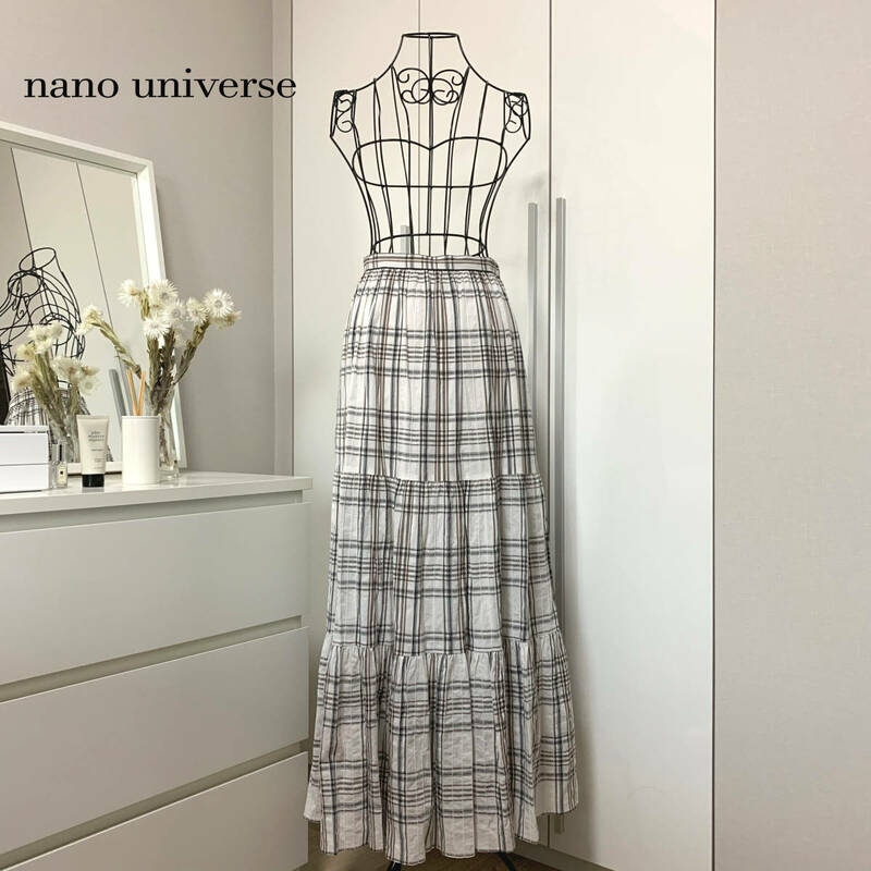 【美品】　nano universe ナノユニバース　チェックロングスカート　36　NL91SKT006SK