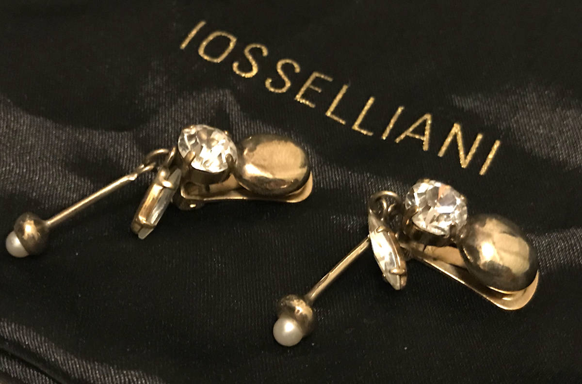 ★IOSSELLIANI (イオッセリアーニ) コスチュームアクセサリー クリスタル・パール・モチーフ イアリング★中古美品★