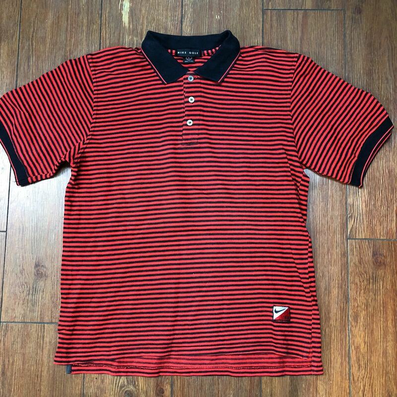 nike golf ナイキゴルフ ボーダー半袖カノコポロシャツ 赤黒 L ゴルフ b1