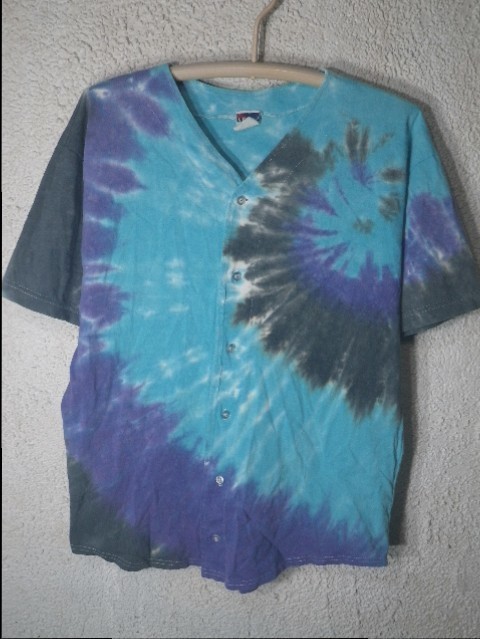 ｎ3934　レア　Quitman　アメリカ製　USA　80ｓ　90ｓ　ビンテージ★Vintage　おおきめコーデ　半袖　タイダイ　ベースボール　シャツ