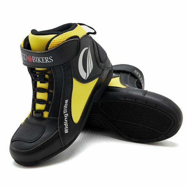 SALE! ライディングシューズ メンズ 靴 レーシングブーツ 合革 格好いい フェイクレザー バイク用ツーリング イエロー・43サイズ：265mm