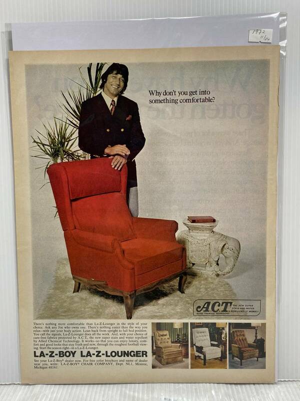 1972年11月24日号LIFE誌広告切り抜き【LA-Z-BOY CHAIR COMPANY/ソファー椅子】アメリカ買い付け品70s家具