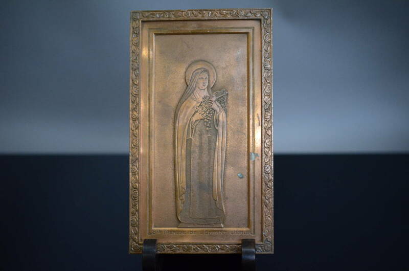 フランス製　銅板レリーフ　SAINT THERESE DE LISIEUX JESUS　アンティーク キリスト教 彫金 金工 古銅 キリシタン イコン 宗教美術