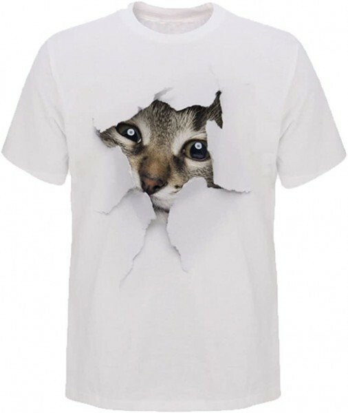 ★RONGUI☆トリックアート的な3D Ｔシャツ(T-shirt)《ネコ／穴からちょっとのぞき見》