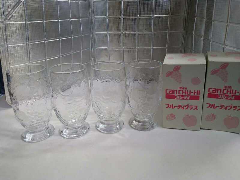 昭和レトロ タカラ　缶チューハイ　フルーティーグラス　4個セット　フルーツ柄　ノベルティ　非売品　タンブラー　グラス　イチゴ　ブドウ