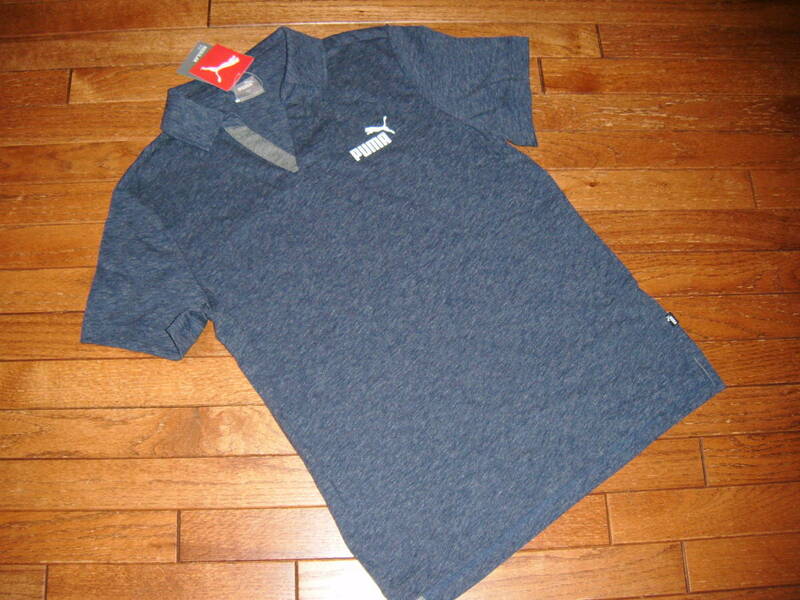 ■新品■puma(プーマ) ワンポイントロゴ入り REGULAR FIT 襟付き半袖シャツ(S、紺&灰系)