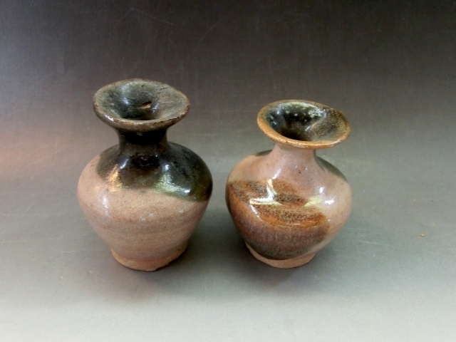 水滴■花瓶 2個 古い土物 在銘 書道道具 古民具 古美術 時代物 骨董品■