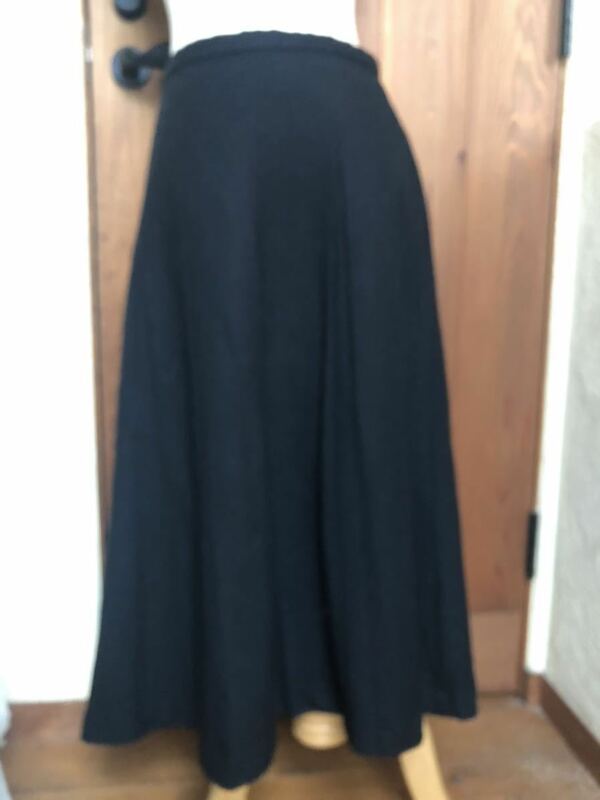 1629 ヒロタ　ウール素材　ブラック　ロングスカート　ウエスト67㎝
