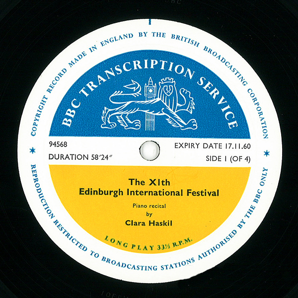 【非売品】 英BBC製作盤　「第11回エジンバラ音楽祭」　クララ・ハスキル