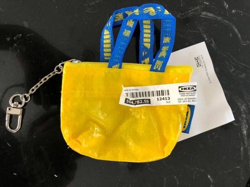 新品　IKEA イケア ミニブルーバック 鍵　小物　小銭入れ キーホルダー付き　エコバッグ　イエローシート