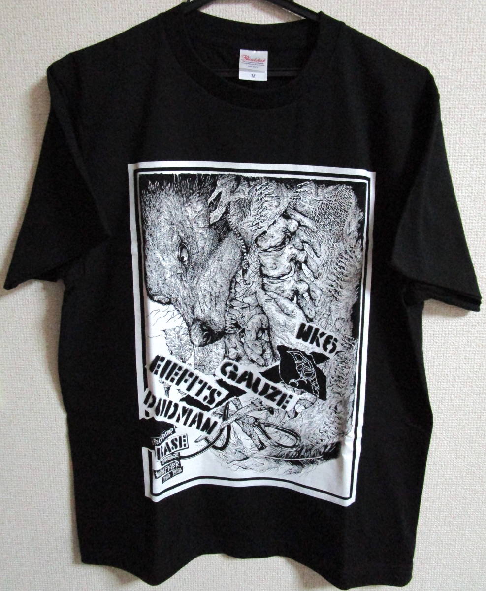 Record Shop Base 22周年記念 Gig Tシャツ Yossie画伯 デザイン GAUZE/EIEFITS/DUDMAN/NK6/CROW Punk/Hardcore/Crust/Thrash