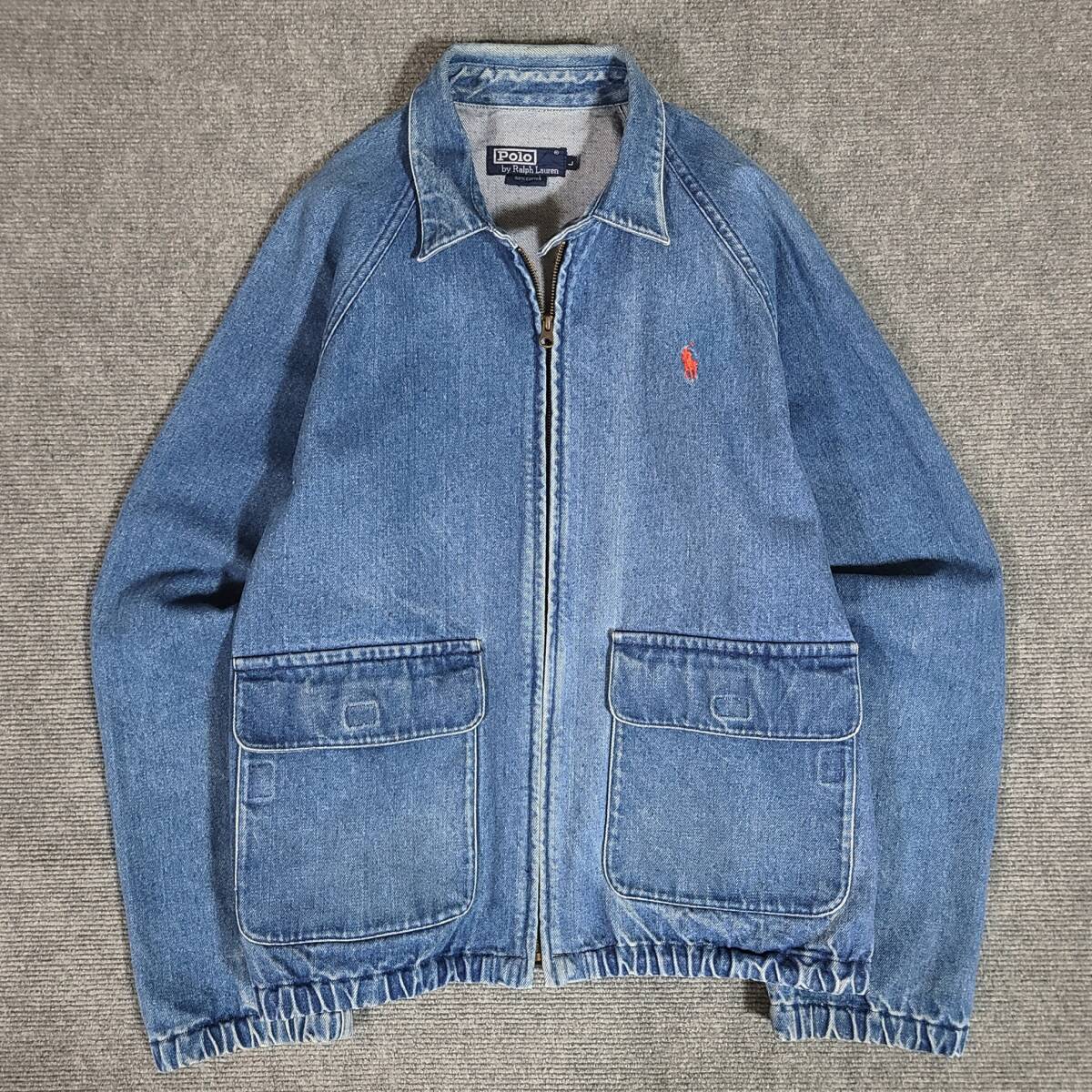 レア　クリーニング済　POLO RALPH LAUREN　ポロ ラルフローレン　A-2 スタイル　デニムジャケット　スウィングトップ　ドリズラー　90S