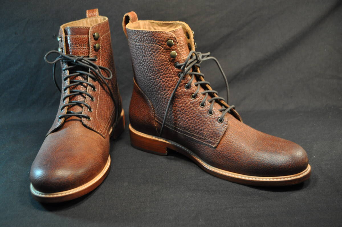 老舗ウエスタンブーツ　ルケーシー LUCCHESE 高級ワークブーツ　アメリカ製バイソン(バッファロー)革底＆ノンスリップ 小紋焦げ茶 10.5EE