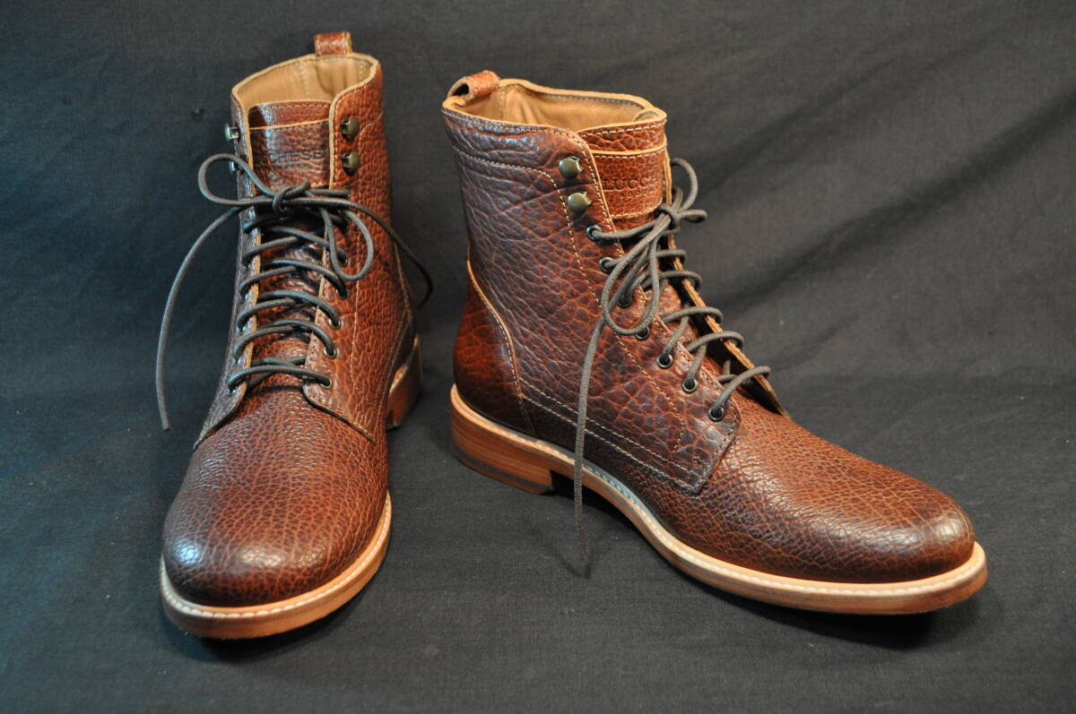 老舗ウエスタンブーツ　ルケーシー　LUCCHESE　高級ワークブーツ　アメリカ製バイソン(バッファロー）革底＆ノンスリップ　粗粒 焦げ茶　9D